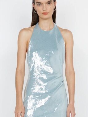 Bec & Bridge Light Blue Sequin Halter Mini Dress